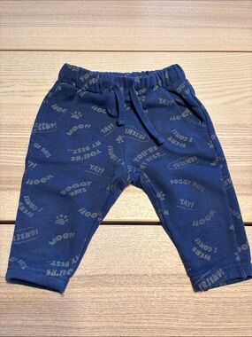 Zara Navy Blue Jogger Pants with Paw & Text Print